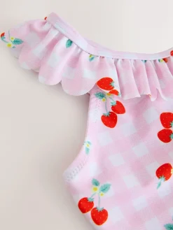 Hot Next Frill Swimsuit (3-16yrs) Pink Cherry Gingham