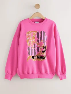 New Next Cotton Rich Fruit Art Graphic Longsleeve Crewneck Sweatshirt Pink