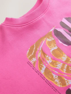 New Next Cotton Rich Fruit Art Graphic Longsleeve Crewneck Sweatshirt Pink