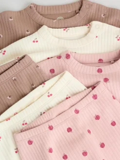 Next Pink/ Cream/ Brown Print Long Sleeve Top And Leggings Set 6 Piece (0mths-3yrs)^ Newborn Clothing|Baby Girls