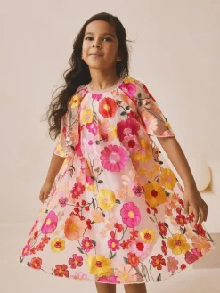 Outlet Next Pink 3D Embroidered Flower Occasion Dress (3-16yrs)