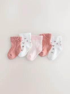 Next Pink Ditsy Cable Baby Socks 5 Pack (0mths-2yrs)^ Socks & Tights|Socks & Tights