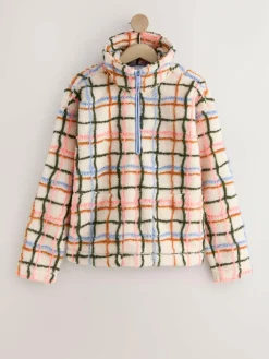 Best Next Pink/ Ecru Check Soft Touch Cosy Teddy Borg Quarter Zip Fleece