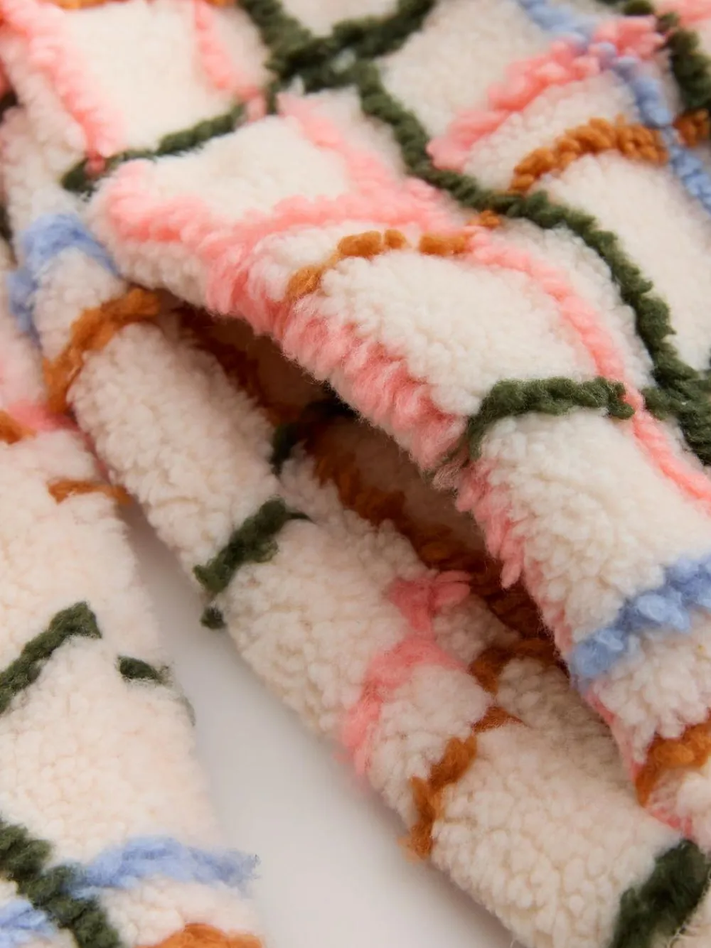 Best Next Pink/ Ecru Check Soft Touch Cosy Teddy Borg Quarter Zip Fleece