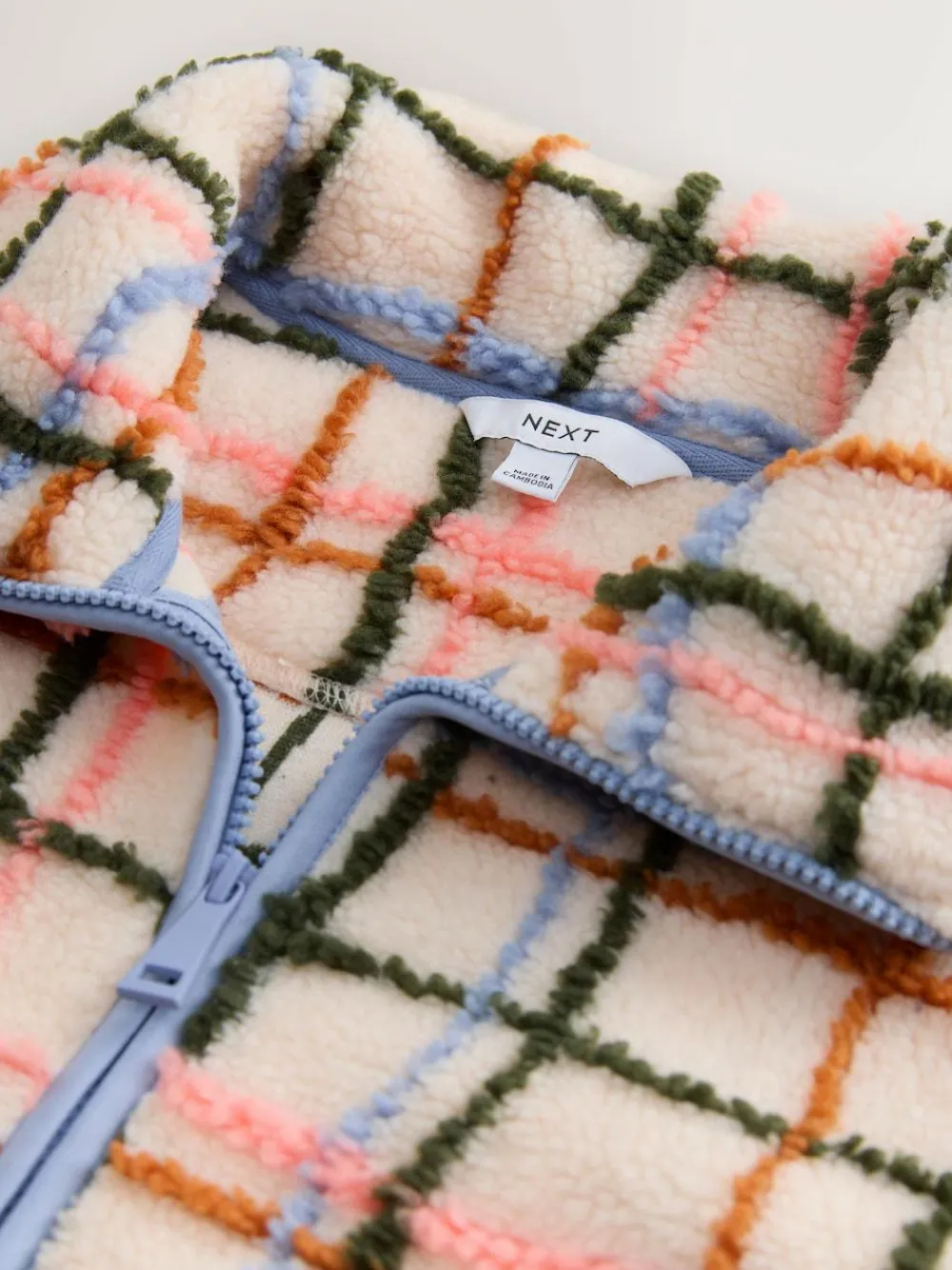 Best Next Pink/ Ecru Check Soft Touch Cosy Teddy Borg Quarter Zip Fleece