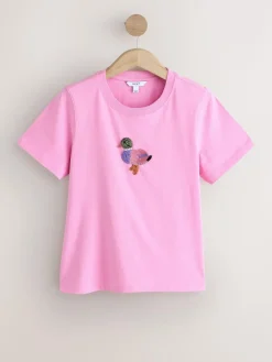 Best Next Pink Embellished Duck Short Sleeve Crew Neck Top