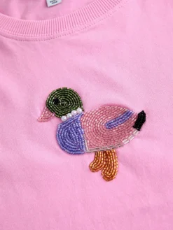 Best Next Pink Embellished Duck Short Sleeve Crew Neck Top