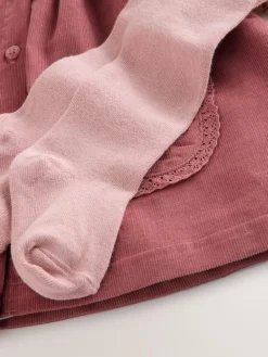 Next Pink Embroidered Baby Cord Pinafore Long Sleeve Bodysuit & Tights Set (0mths-2yrs)^ Dresses|Dresses