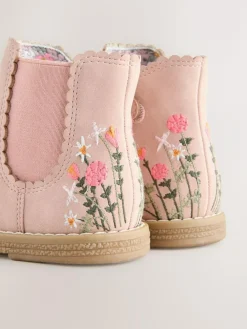 Discount Next Standard Fit (F) Chelsea Ankle Boots Pink Embroidered