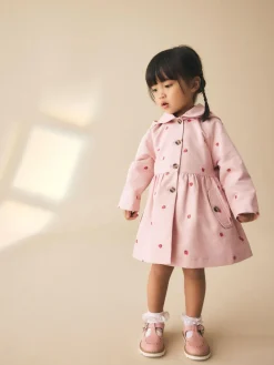 Outlet Next Shower Resistant Button Front Coat (3mths-7yrs) Pink Embroidery