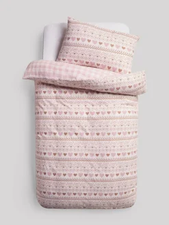 Next Duvet Cover and Pillowcase Set Pink Fairisle heart Super Soft Brushed cotton