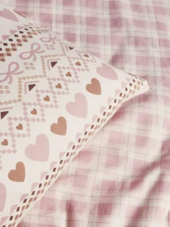 Next Duvet Cover and Pillowcase Set Pink Fairisle heart Super Soft Brushed cotton