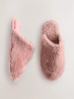 Clearance Next Faux Fur Mule Slippers Pink