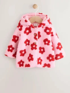 Next Pink Floral All Over Print Borg Hooded Baby Jacket (0mths-2yrs)^ Coats, Jackets & Pramsuits|Coats, Jackets & Pramsuits
