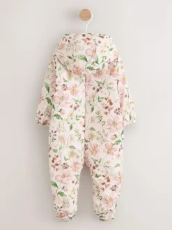 Clearance Next Pink Floral All-Over Printed Double Zip Baby Nylon Hooded Pramsuit (0mths-2yrs)