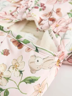 Clearance Next Pink Floral All-Over Printed Double Zip Baby Nylon Hooded Pramsuit (0mths-2yrs)