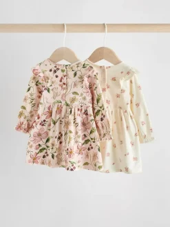 Best Next Baby Jersey Dresses 2 Pack (0mths-2yrs) Pink Floral/ Cream Ditsy