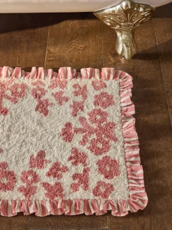 Next Pink Floral Frill Bath Mat^ Towels & Bathmats