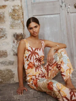 Next Pink Floral Patch Print Square Neck Wide Leg Jersey Jumpsuit^Women Jumpsuits & Playsuits