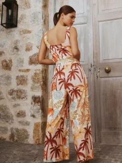 Next Pink Floral Patch Print Square Neck Wide Leg Jersey Jumpsuit^Women Jumpsuits & Playsuits