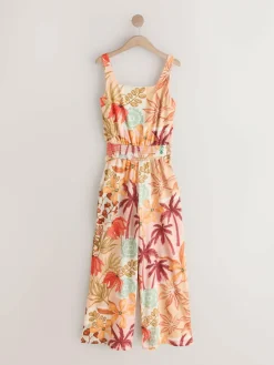 Next Pink Floral Patch Print Square Neck Wide Leg Jersey Jumpsuit^Women Jumpsuits & Playsuits