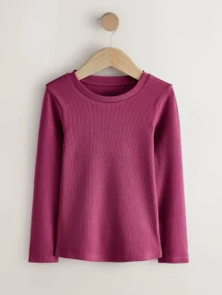 Next Pink Floral Print Long Sleeve Ribbed T-Shirts 4 Pack (3-16yrs)^ Nightwear|Tops