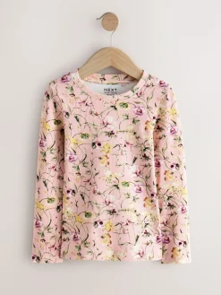 Next Pink Floral Print Long Sleeve Ribbed T-Shirts 4 Pack (3-16yrs)^ Nightwear|Tops