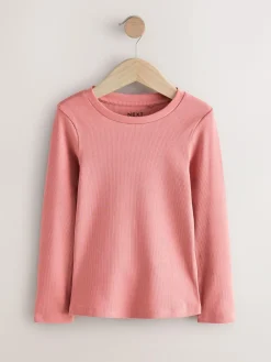 Next Pink Floral Print Long Sleeve Ribbed T-Shirts 4 Pack (3-16yrs)^ Nightwear|Tops