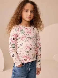 Next Pink Floral Print Long Sleeve Ribbed T-Shirts 4 Pack (3-16yrs)^ Nightwear|Tops