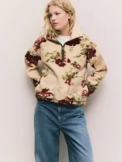 Discount Next Pink Floral Print Soft Touch Cosy Teddy Borg Quarter Zip Fleece