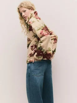 Discount Next Pink Floral Print Soft Touch Cosy Teddy Borg Quarter Zip Fleece