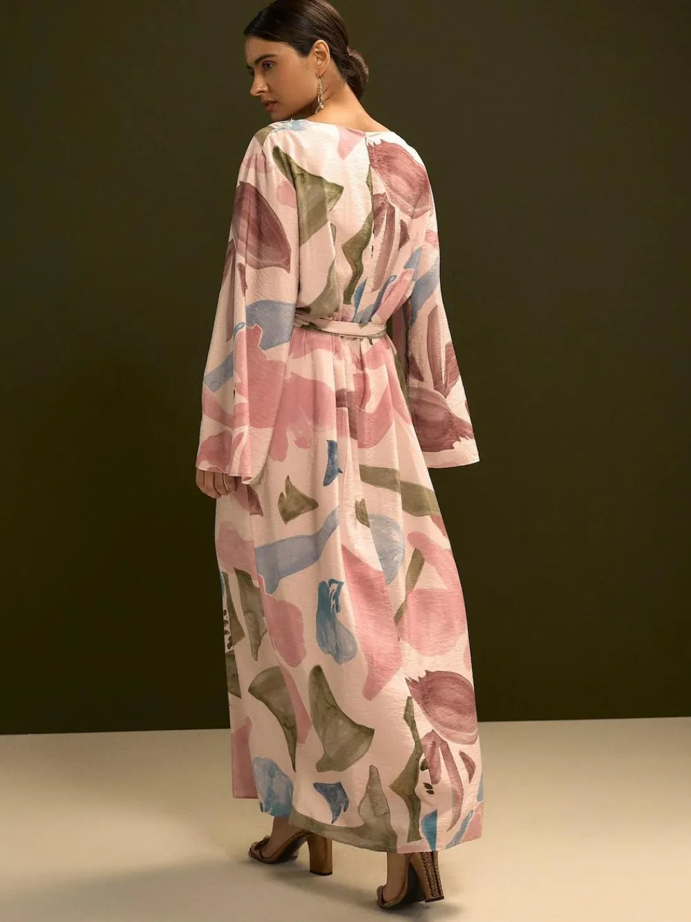 Next V-Neck 3/4 Length Sleeve Maxi Kaftan Dress^Women Occasion Dresses|Maxi Dresses