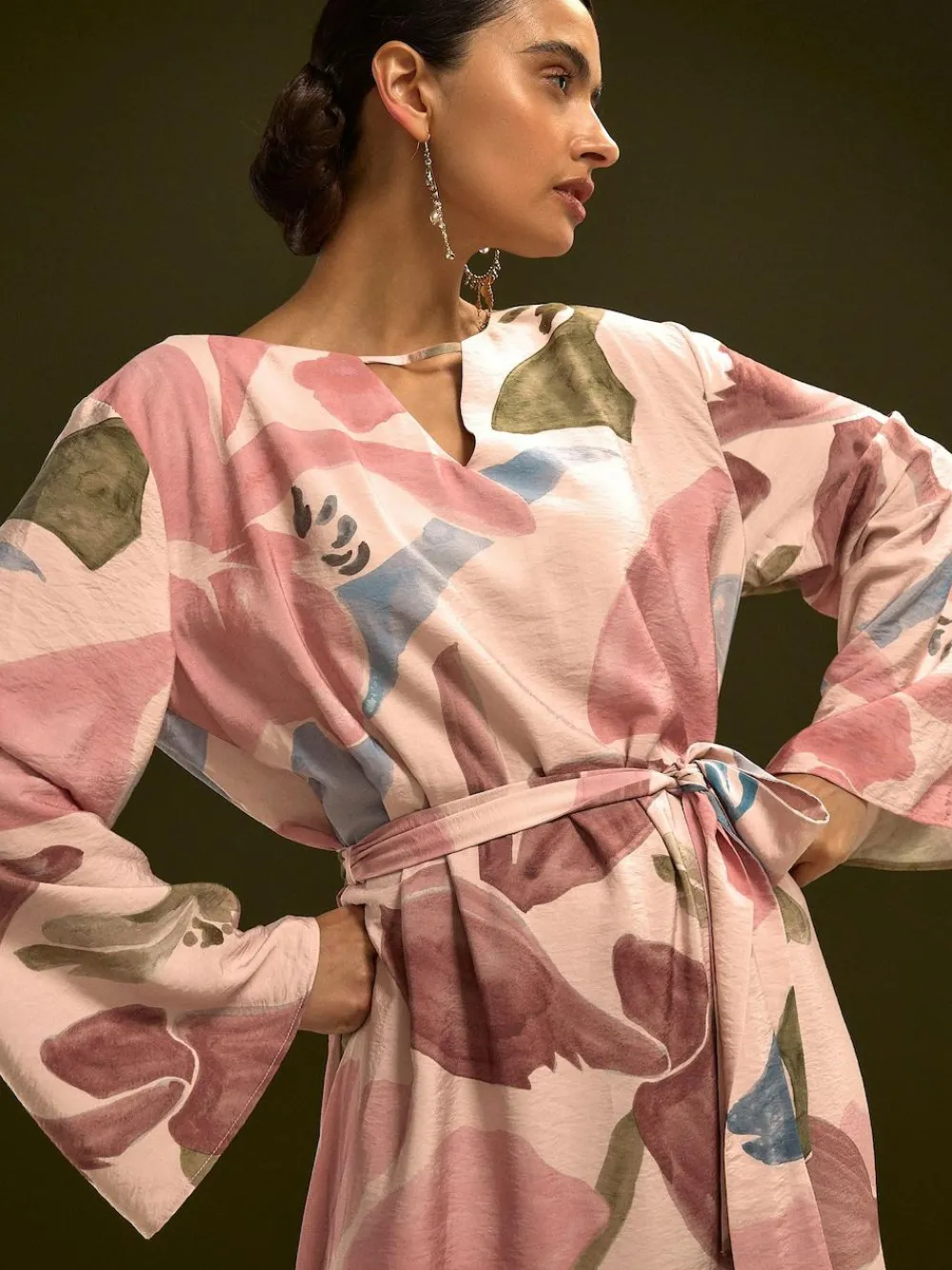 Next V-Neck 3/4 Length Sleeve Maxi Kaftan Dress^Women Occasion Dresses|Maxi Dresses