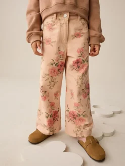 Hot Next Pink Floral Print Wide Leg Jeans (3-16yrs)