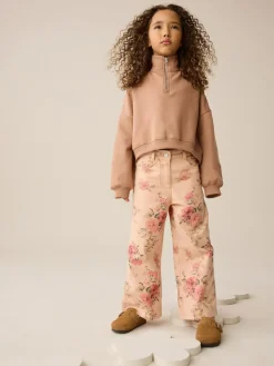 Hot Next Pink Floral Print Wide Leg Jeans (3-16yrs)