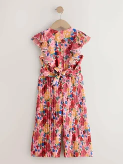 Online Next Short Sleeve Pleated Ruffle Jumpsuit (3-16yrs) Pink Floral