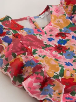 Online Next Short Sleeve Pleated Ruffle Jumpsuit (3-16yrs) Pink Floral