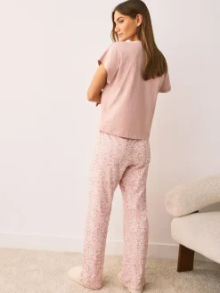 Next Pink Floral Short Sleeve Pyjamas^Women Pyjamas|All Night & Lounge
