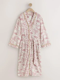Outlet Next Pink Floral Viscose/Linen Blend Dressing Gown
