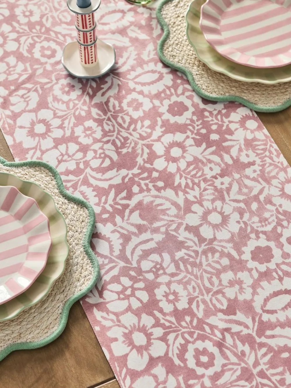 Outlet Next Pink Floral Woodblock Kitchen Table Runner