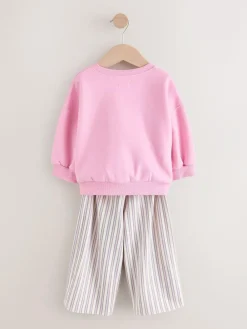 Next Pink Flower Sweatshirt & Wide Leg Trousers Set (3mths-7yrs)^ Sets & Coords