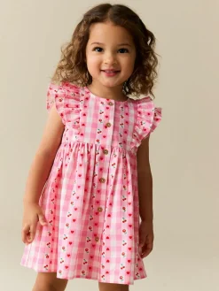 Clearance Next Pink Gingham Double Ruffle Sleeve Dress (3mths-8yrs)