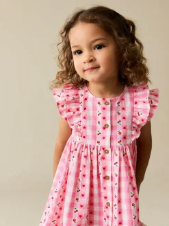 Clearance Next Pink Gingham Double Ruffle Sleeve Dress (3mths-8yrs)