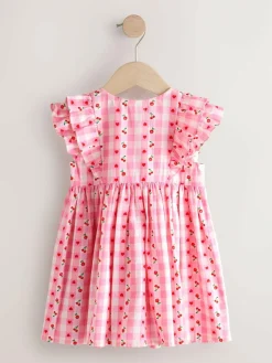 Clearance Next Pink Gingham Double Ruffle Sleeve Dress (3mths-8yrs)