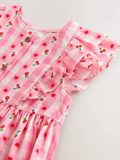 Clearance Next Pink Gingham Double Ruffle Sleeve Dress (3mths-8yrs)