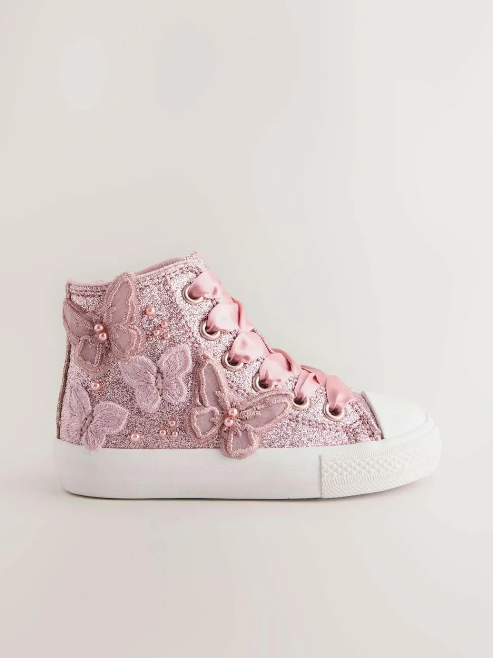 Next High Top Trainers Pink Glitter Butterfly