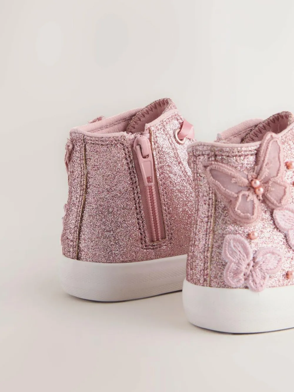 Next High Top Trainers Pink Glitter Butterfly