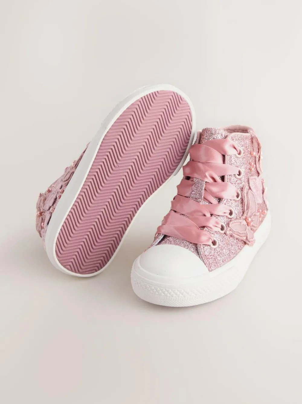Next High Top Trainers Pink Glitter Butterfly