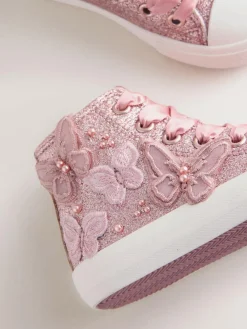 Next High Top Trainers Pink Glitter Butterfly