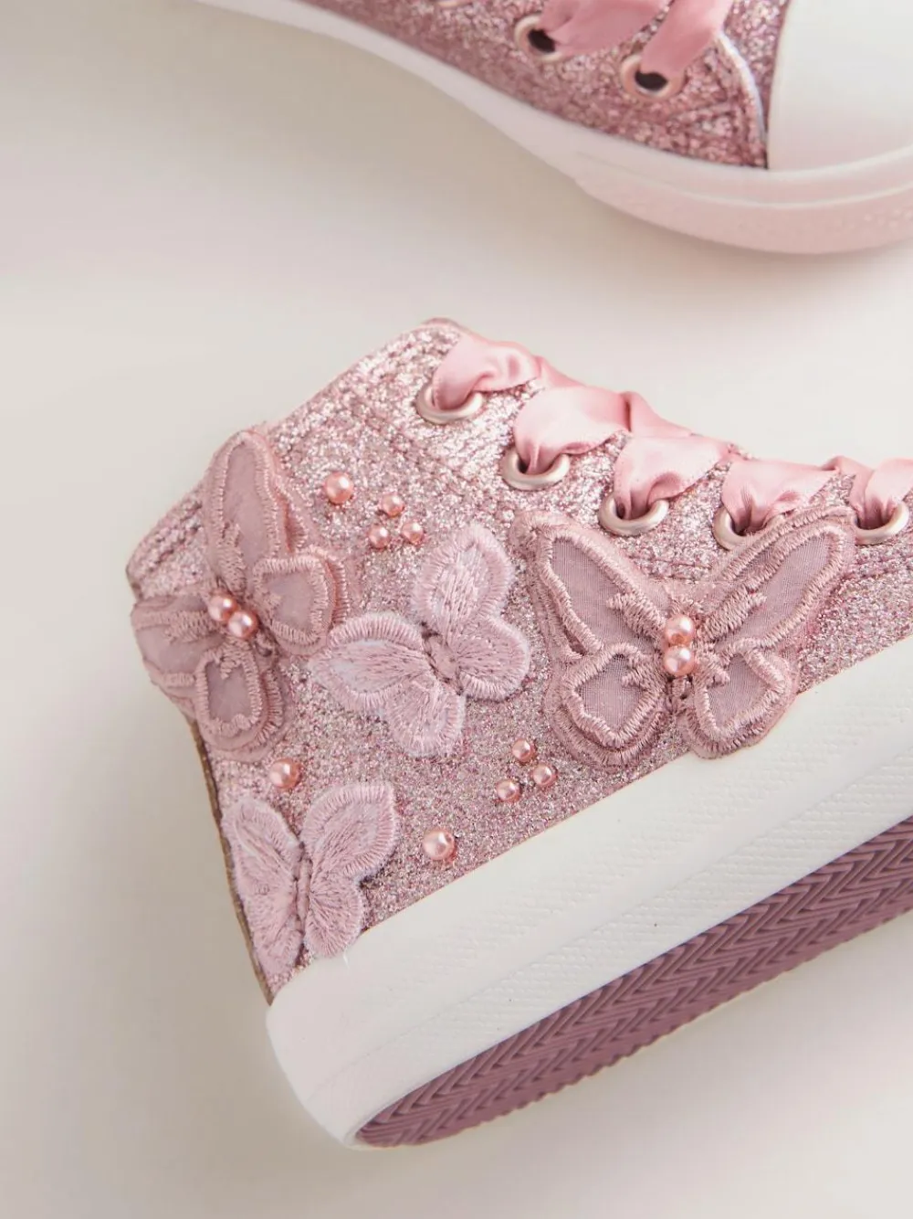 Next High Top Trainers Pink Glitter Butterfly